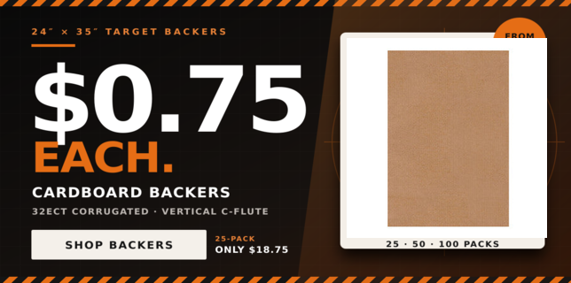 24 by 35 inch cardboard target backers from 75 cents each